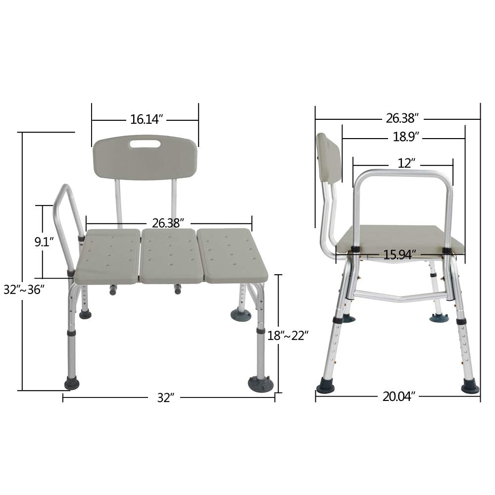 Bath Shower Transfer Bench with Backrest & Padded Armrest J2735