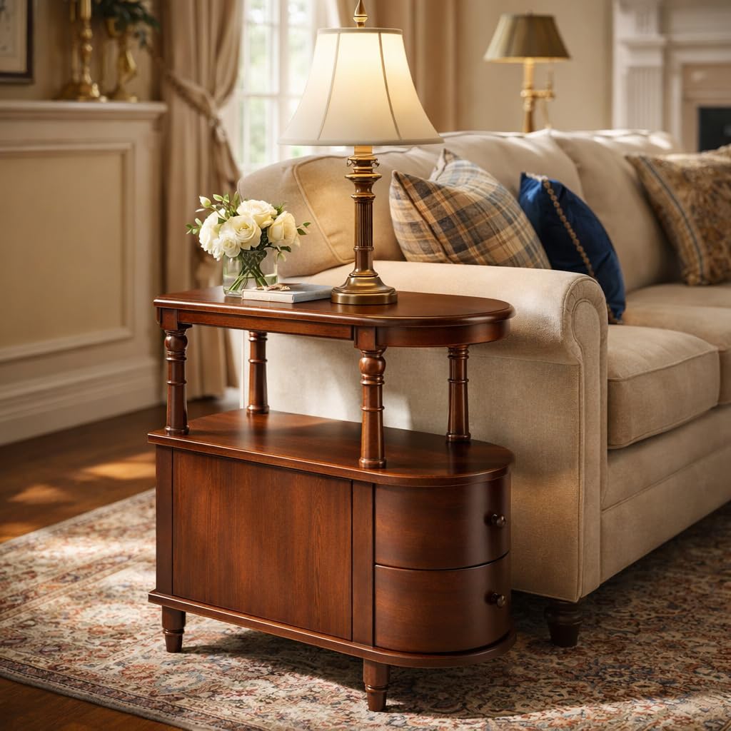 Solid Wood End Table with 2 Drawers V3967