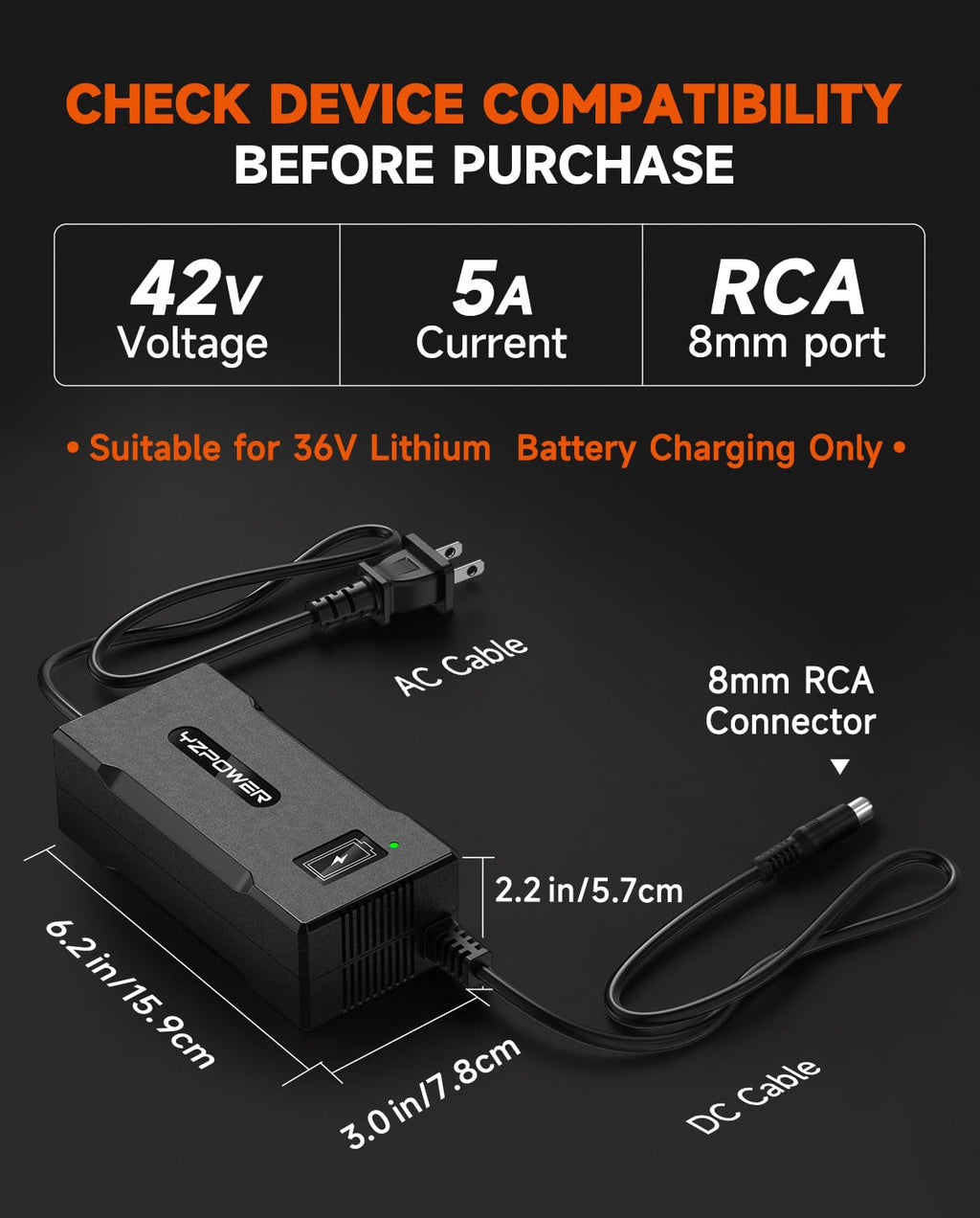 42V 5A Scooter Charger RCA Round Charging Port R612