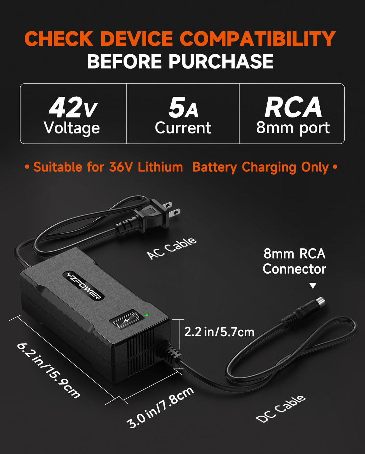 42V 5A Scooter Charger RCA Round Charging Port R612