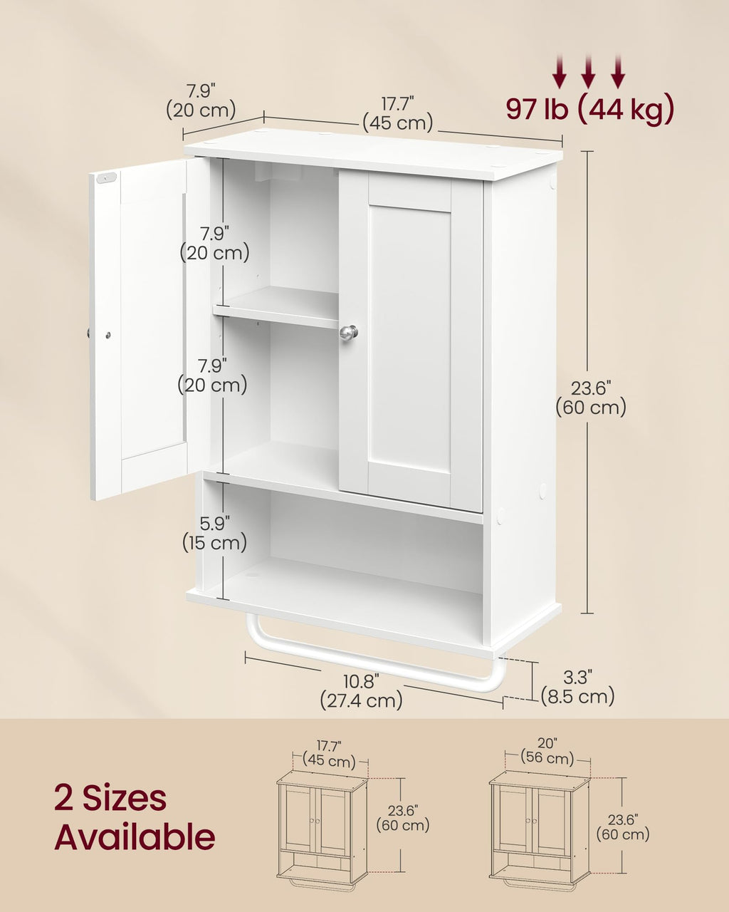Wall Mounted Cabinet with 2 Doors and Adjustable Shelves B9120