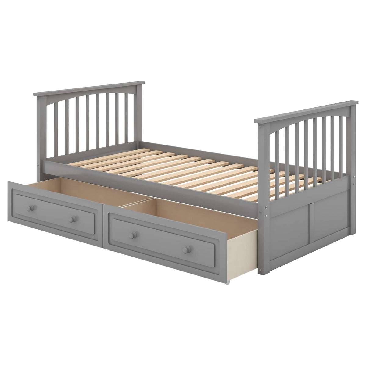 Grey Convertible Wood Twin-Over-Twin Bunk Bed with Storage Drawers and Ladder T538