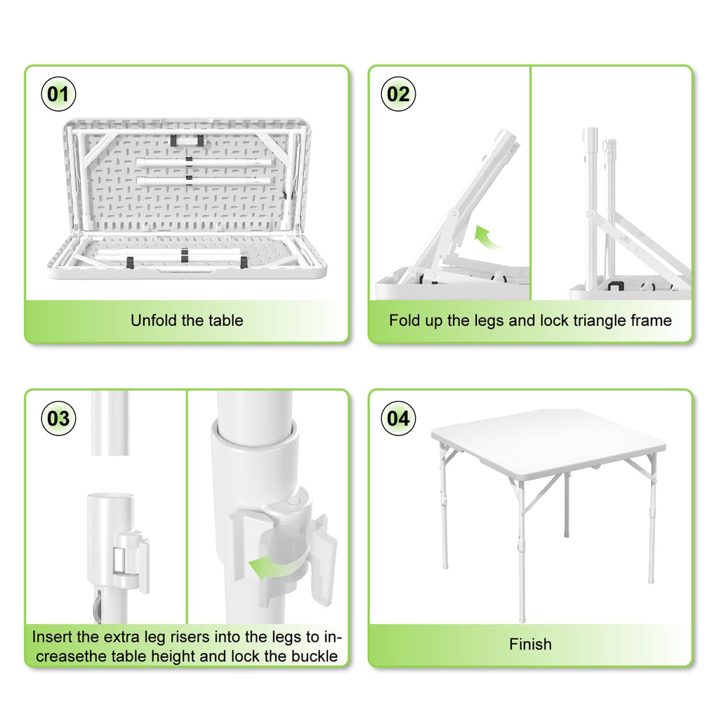 34" White Square Folding Plastic Table with Carrying Handle S768090