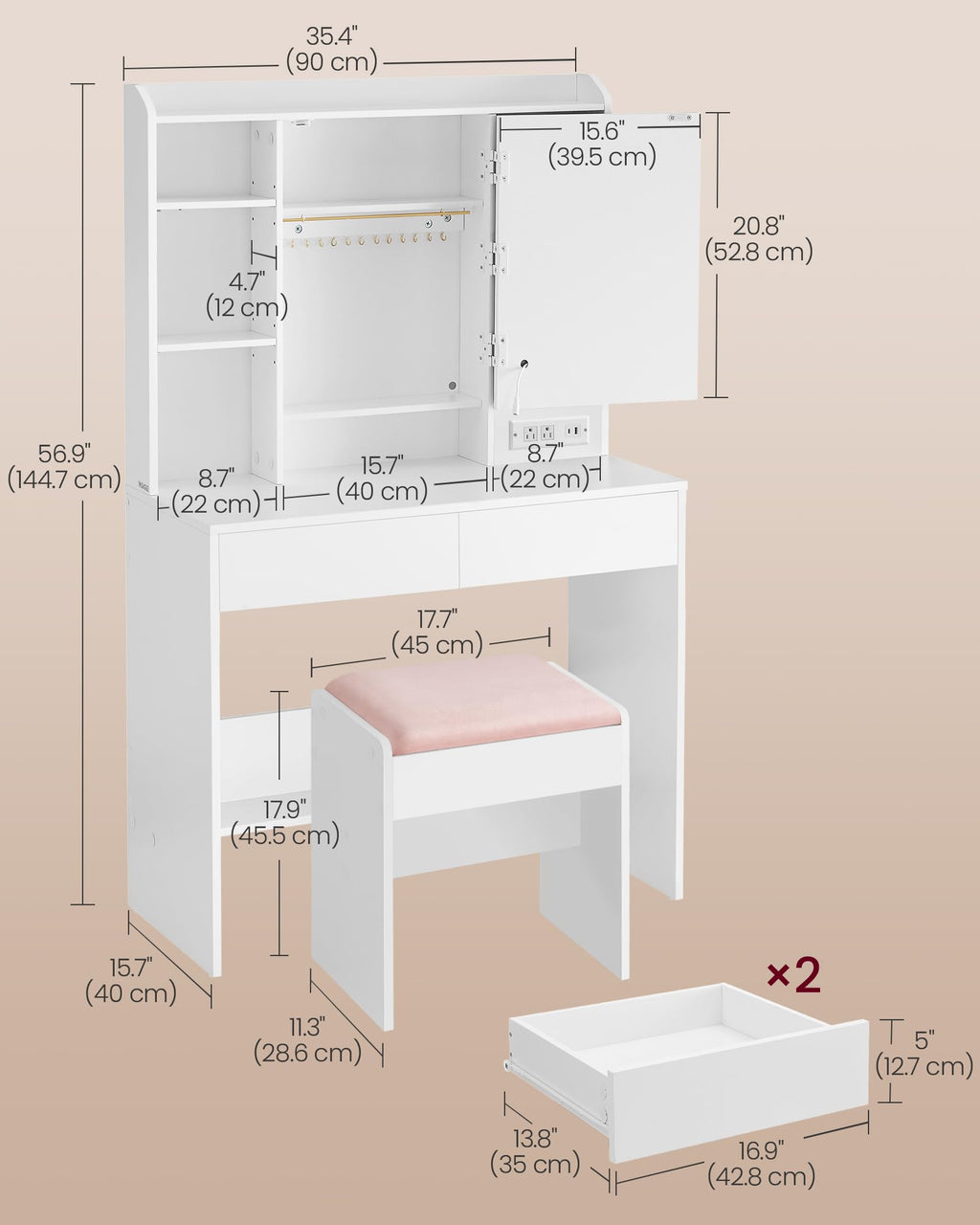 Vanity Desk with Mirror and Lights B95571