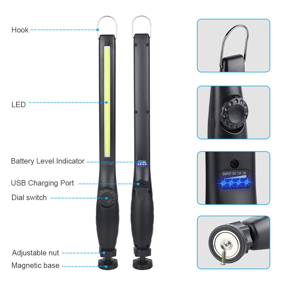 800 lumens 3300mAh Rechargeable Magnetic LED Work Light 2 Pack J666