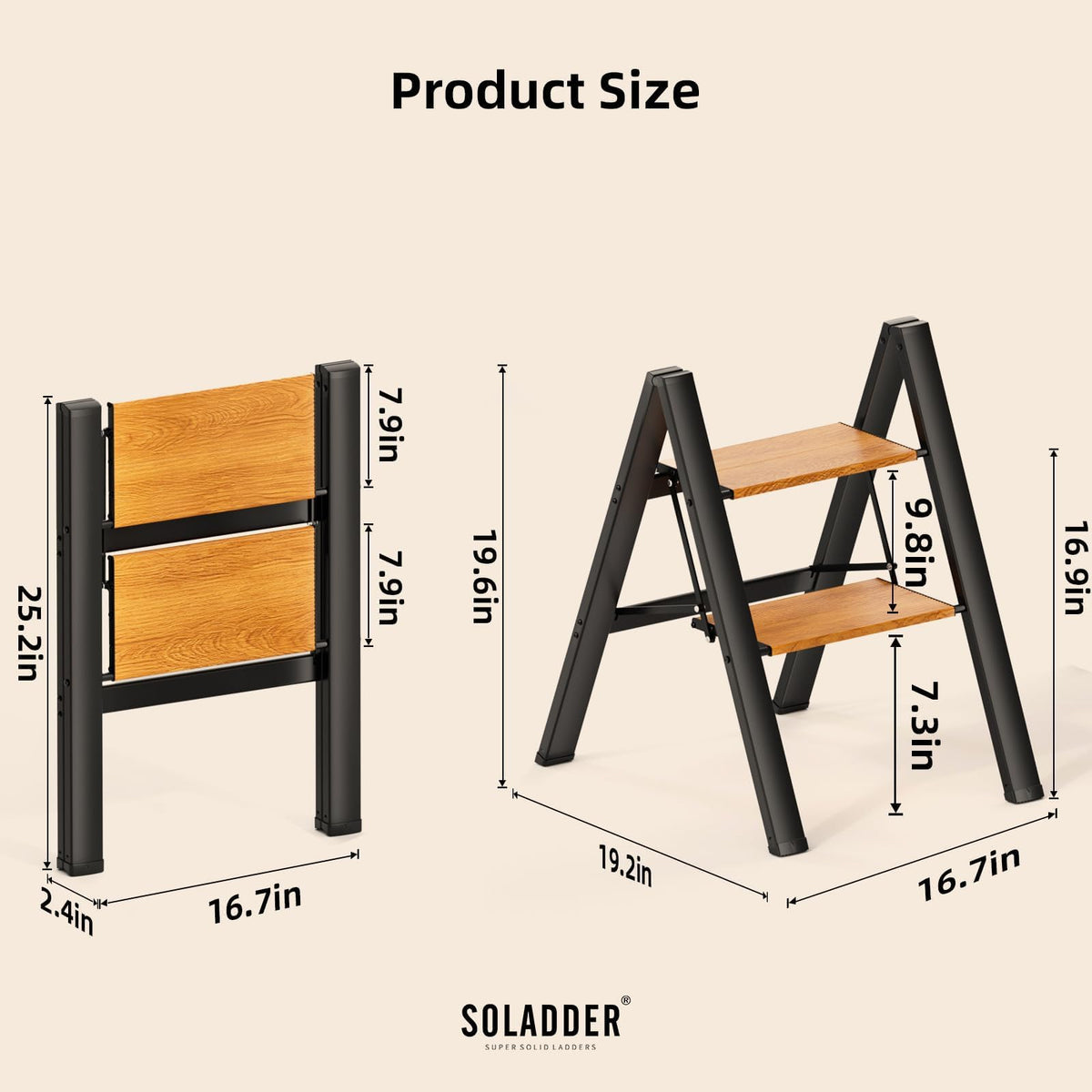 2 Step Folding Ladder, Black & Woodgrain T79232