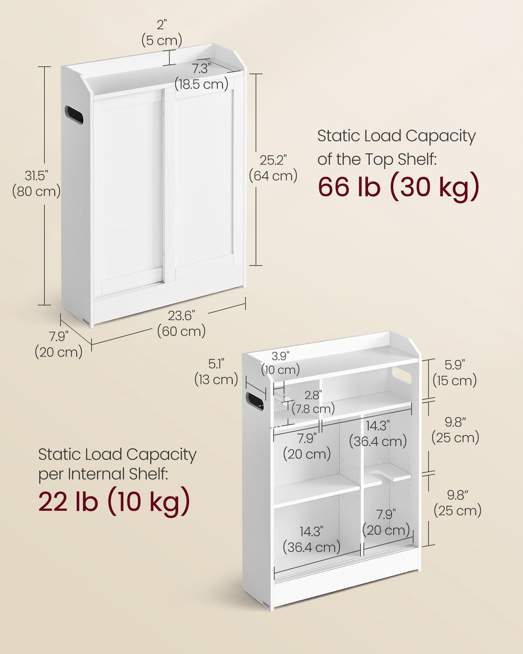 Slim Bathroom Storage Cabinet with Sliding Doors L41952