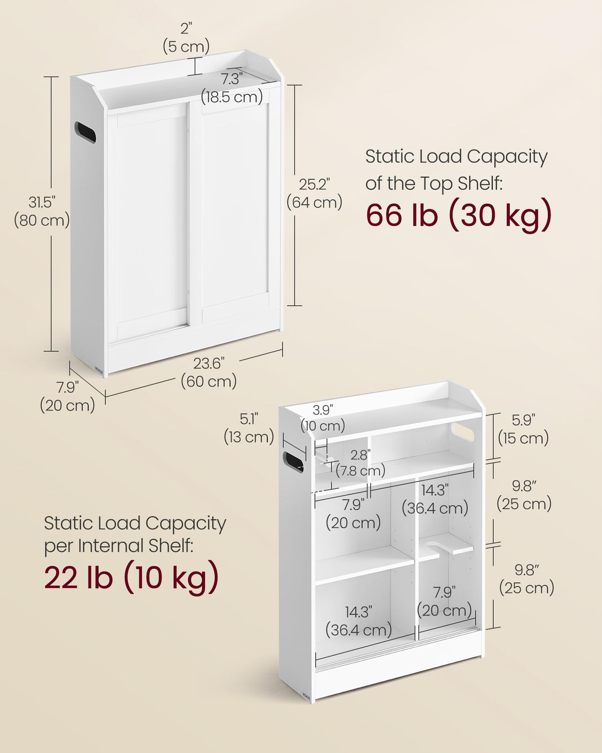 Slim Bathroom Storage Cabinet with Sliding Doors L41952