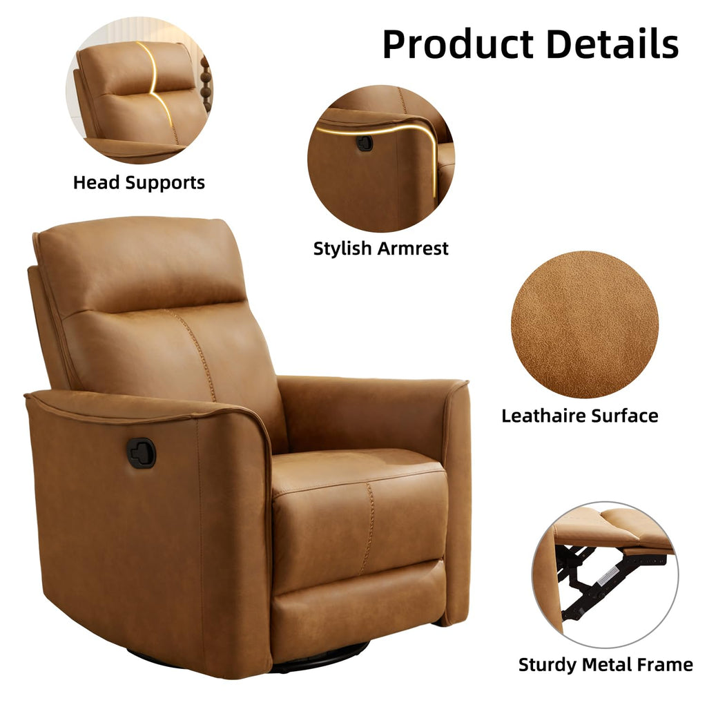 Brown Leathaire Swivel Rocker Recliner E644
