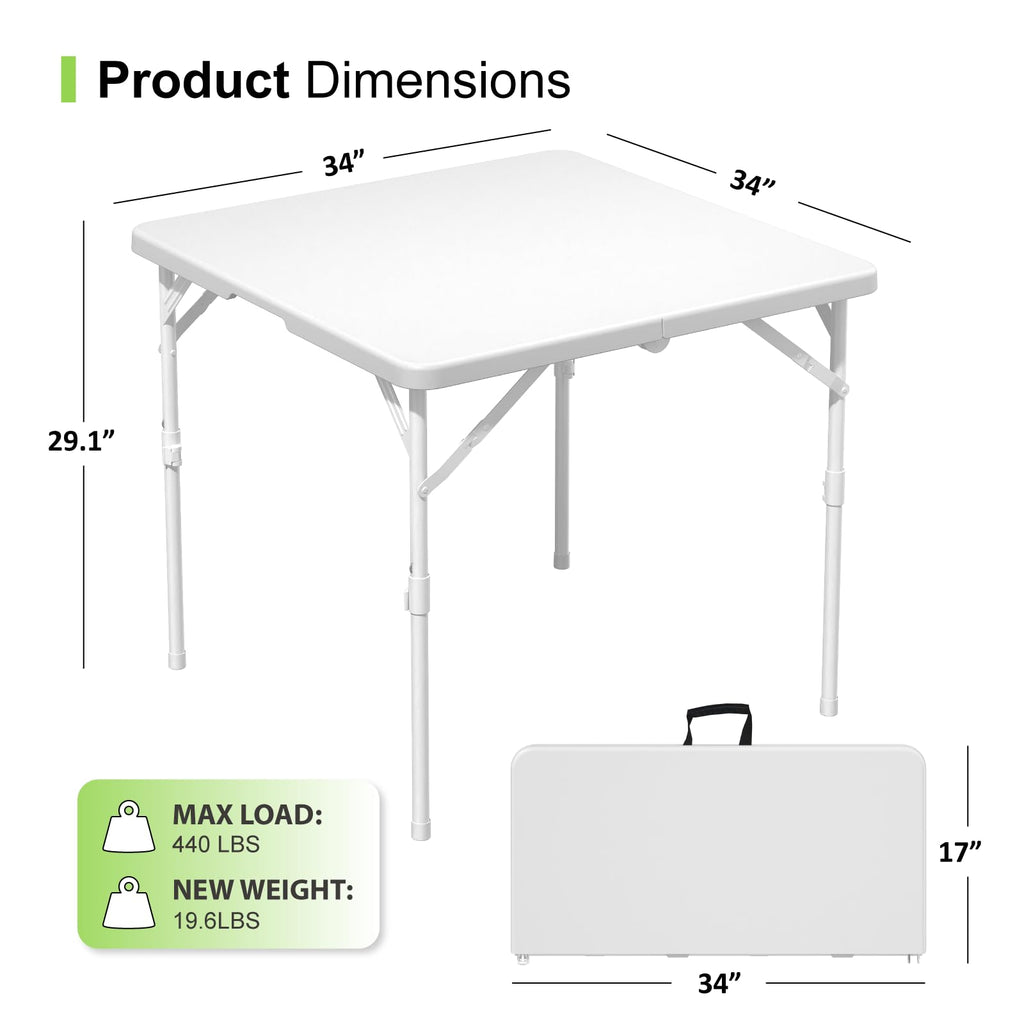 34" White Square Folding Plastic Table with Carrying Handle S768090