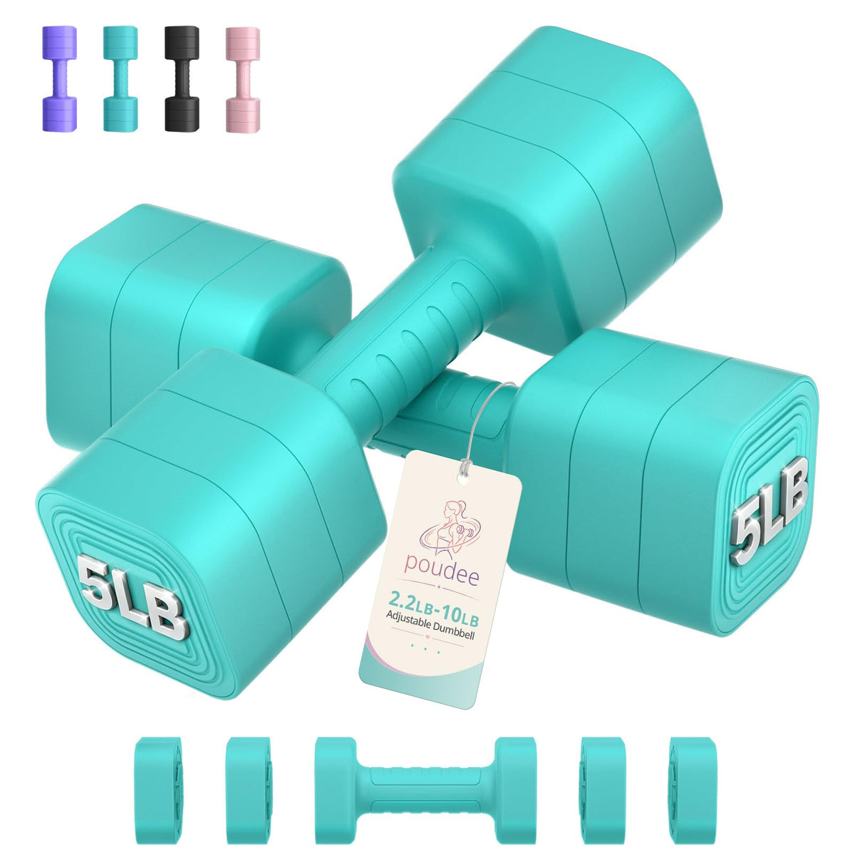 Adjustable Dumbbell Set of 2, 2.2-20LB Free Weights with Anti-slip Handle A34503