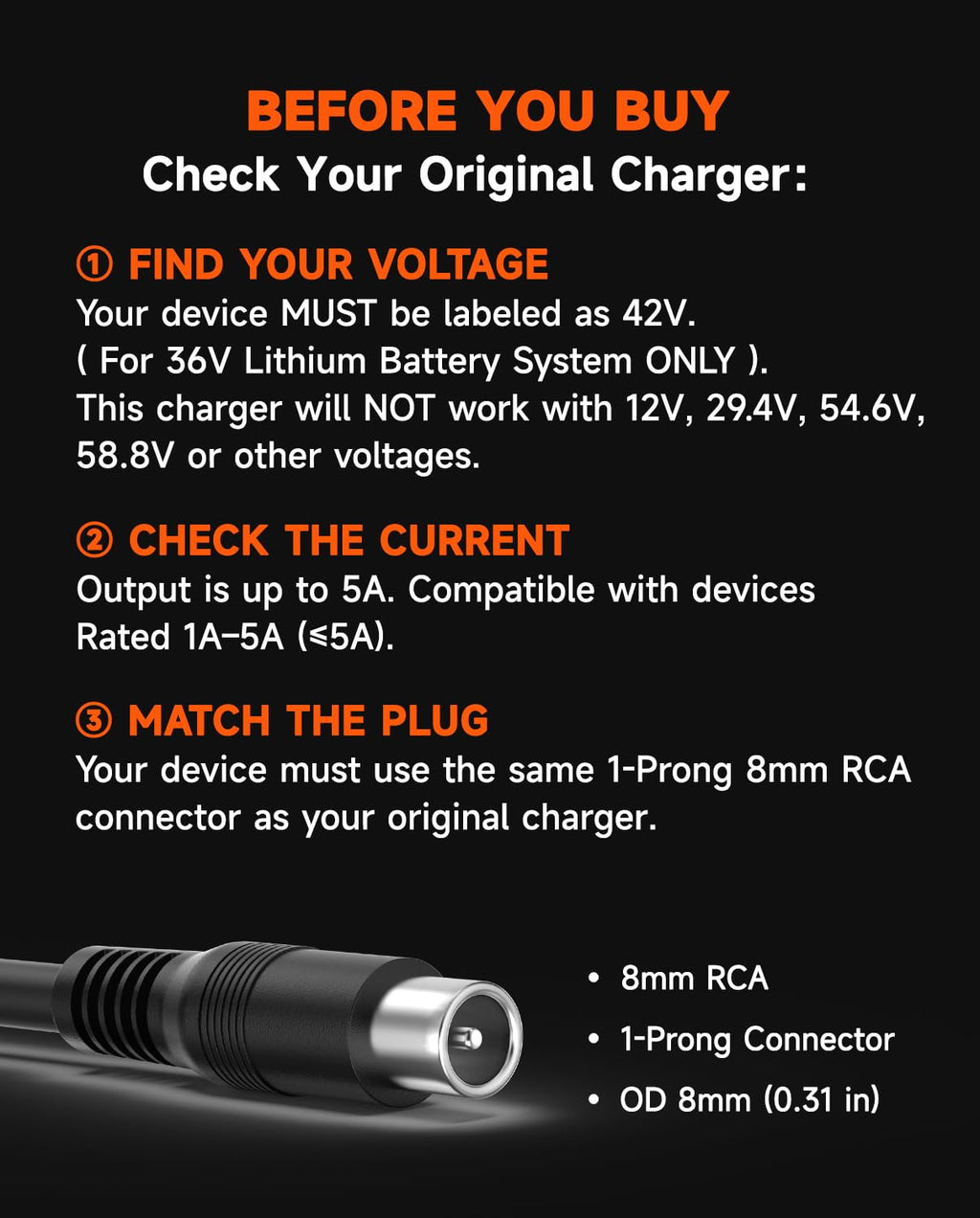 42V 5A Scooter Charger RCA Round Charging Port R612