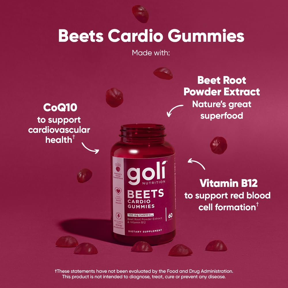 Beets Cardio Gummy 60 Count CoQ10 Beet Root Extract Vegan Gluten-Free E43779