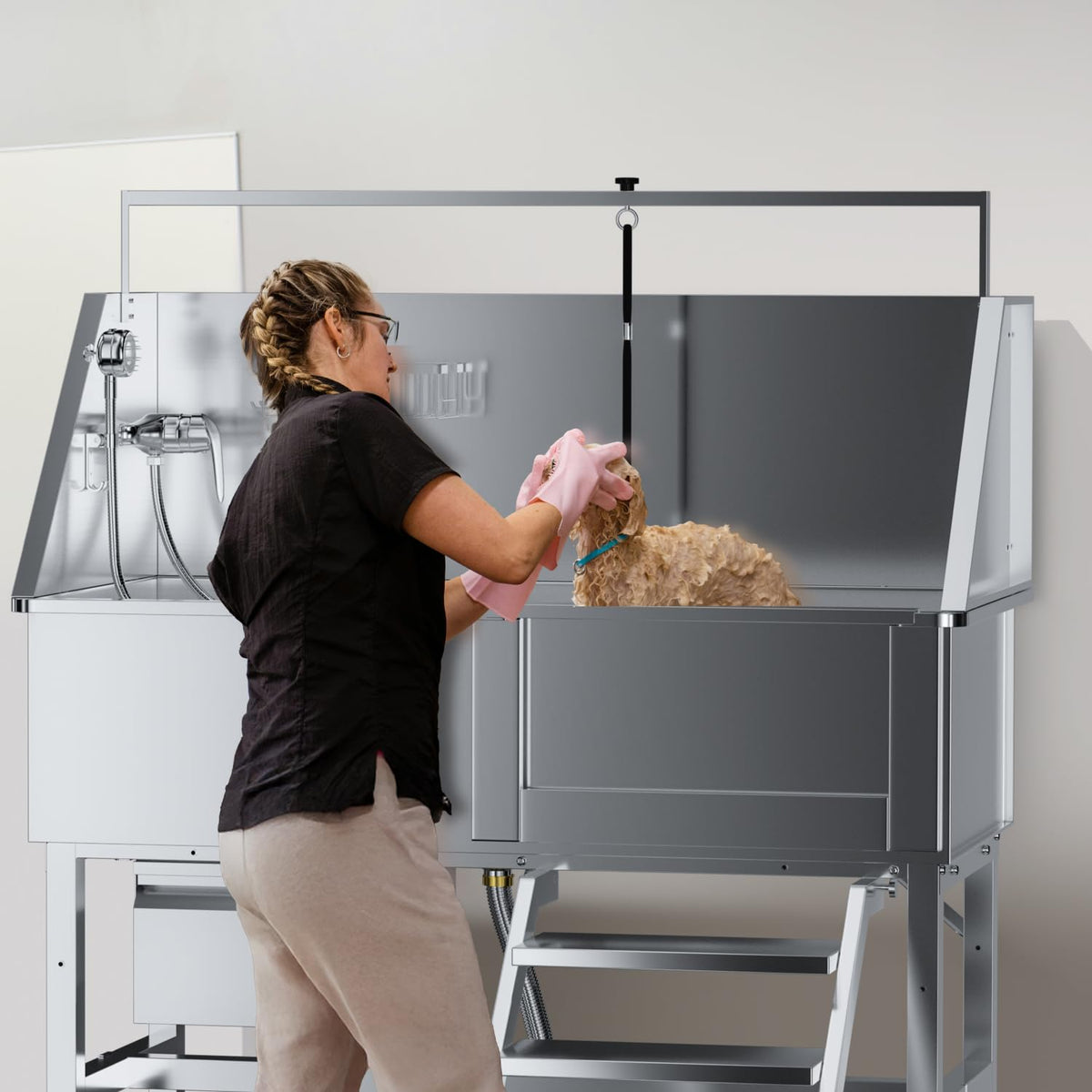 46" Stainless Steel Dog Washing Station with Storage Drawer G7526