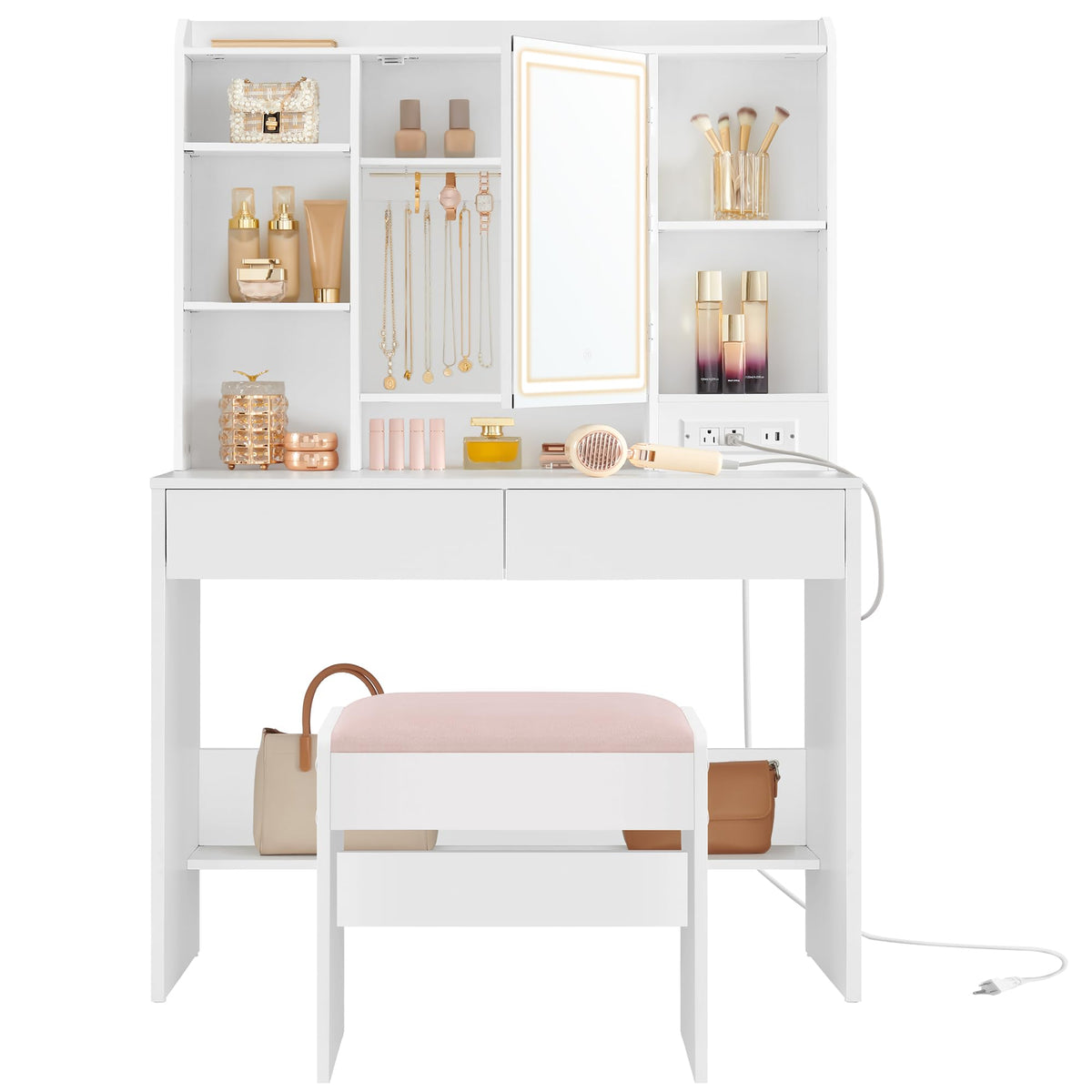 Vanity Desk with Mirror and Lights B95571