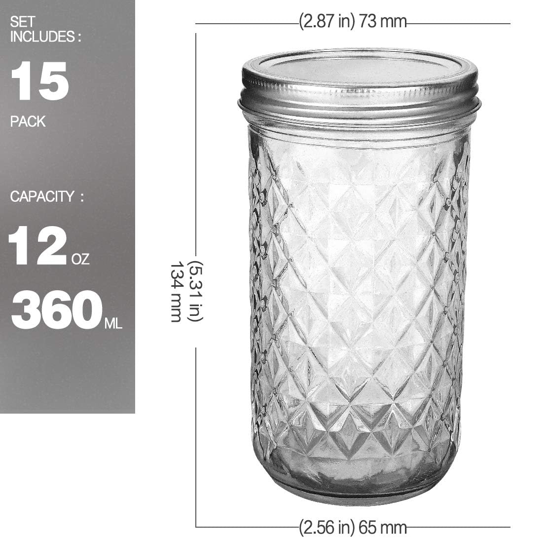 15 Pack 12 oz Mason Jars with Lids P429