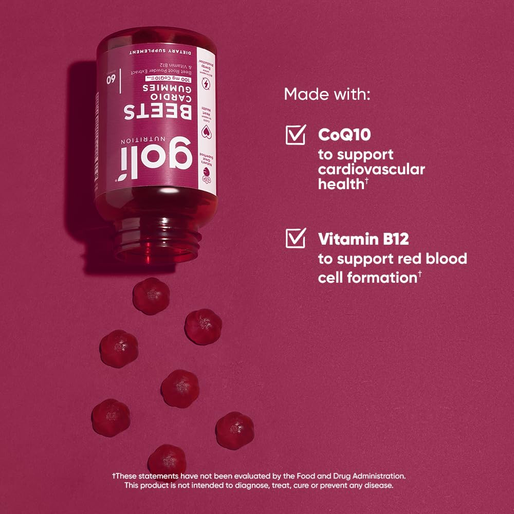 Beets Cardio Gummy 60 Count CoQ10 Beet Root Extract Vegan Gluten-Free E43779