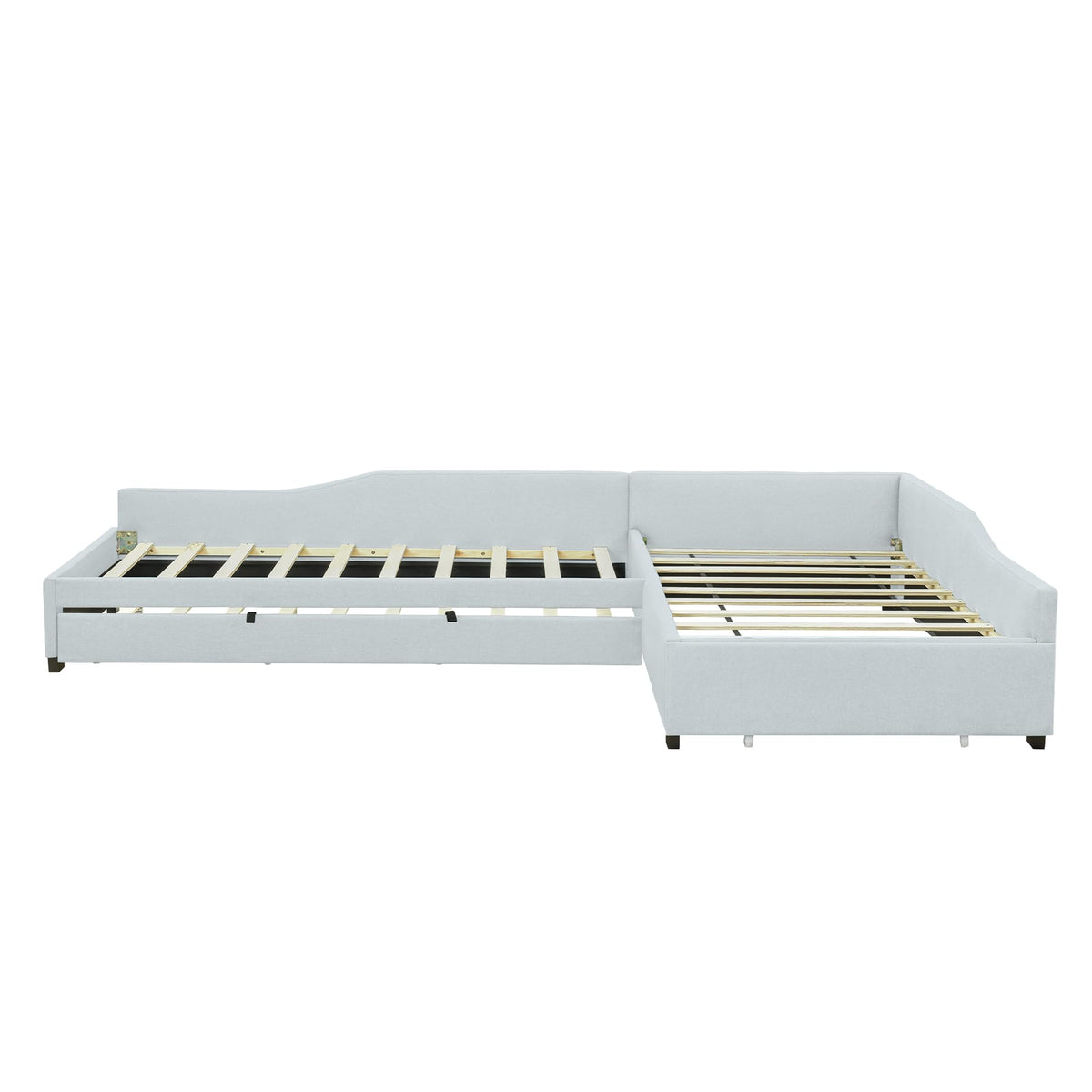 Beige Linen Upholstered Double Twin Size Daybed with Trundle and Drawer T292