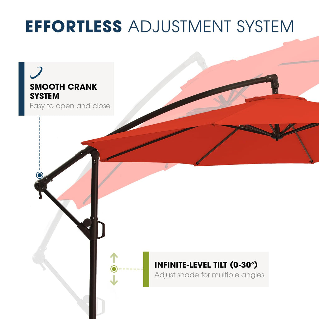 10ft Orange Red Offset Cantilever Patio Umbrella with Base S602166