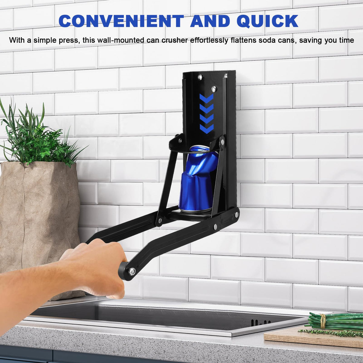 Black Wall Mounted Can Crusher with Bottle Opener V706