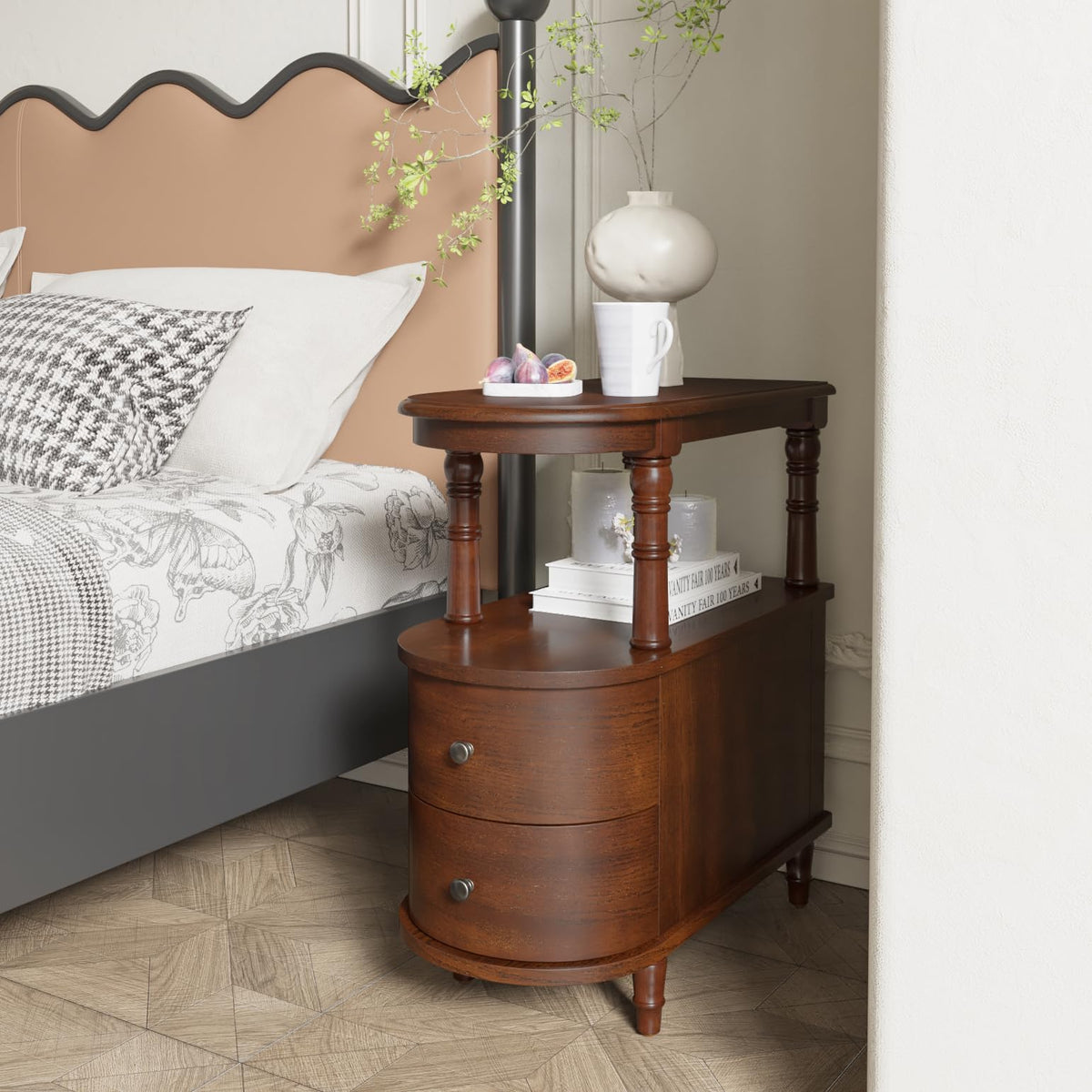 Solid Wood End Table with 2 Drawers V3967