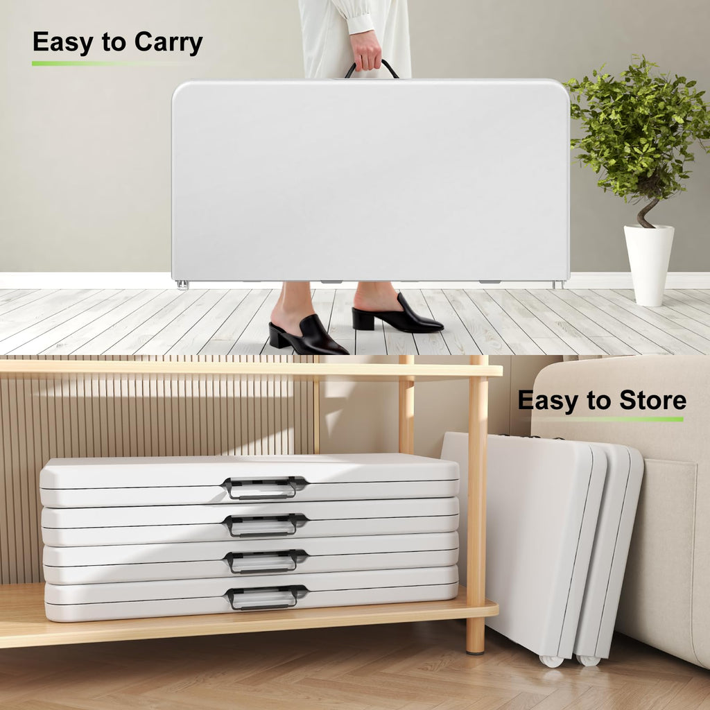 34" White Square Folding Plastic Table with Carrying Handle S768090