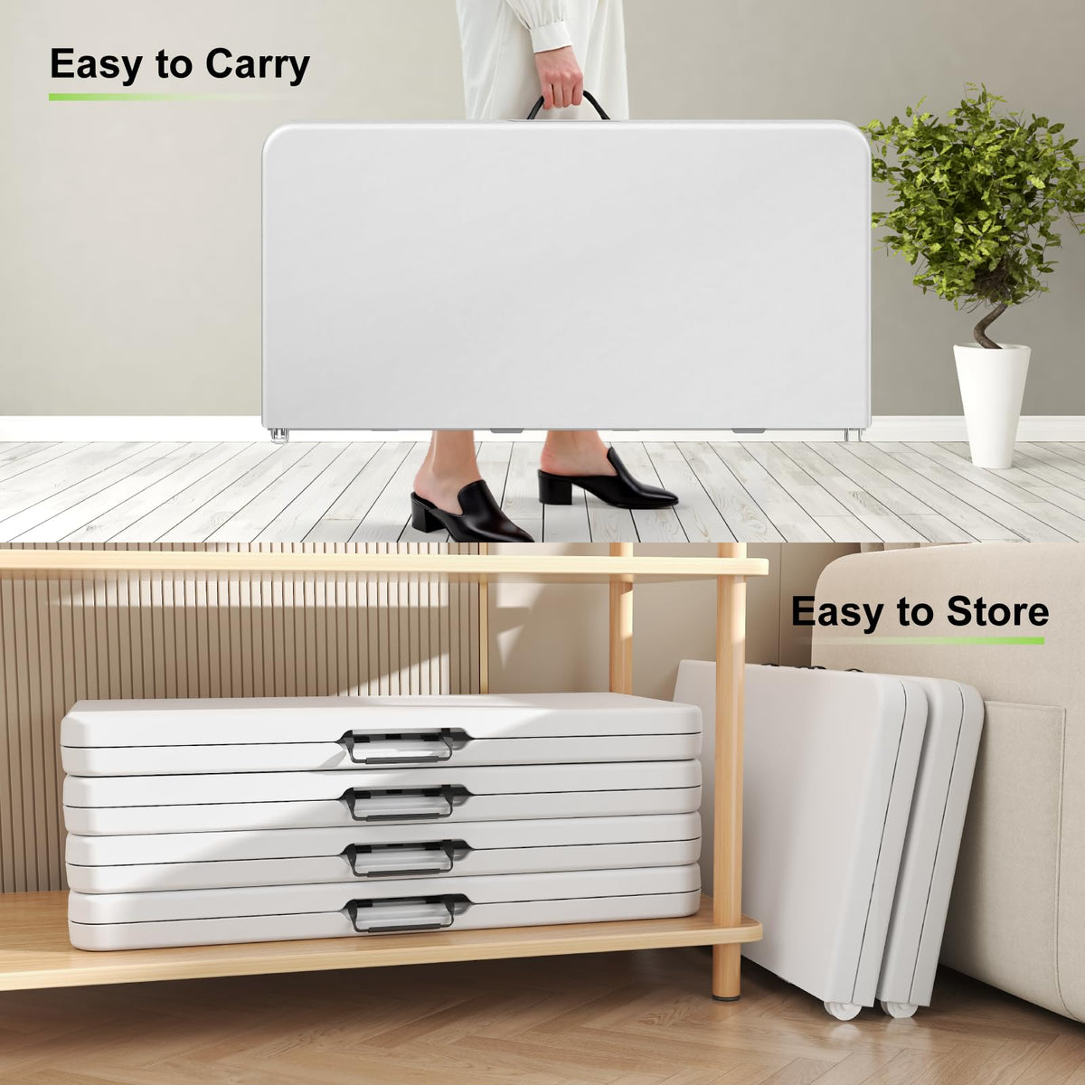 34" White Square Folding Plastic Table with Carrying Handle S768090