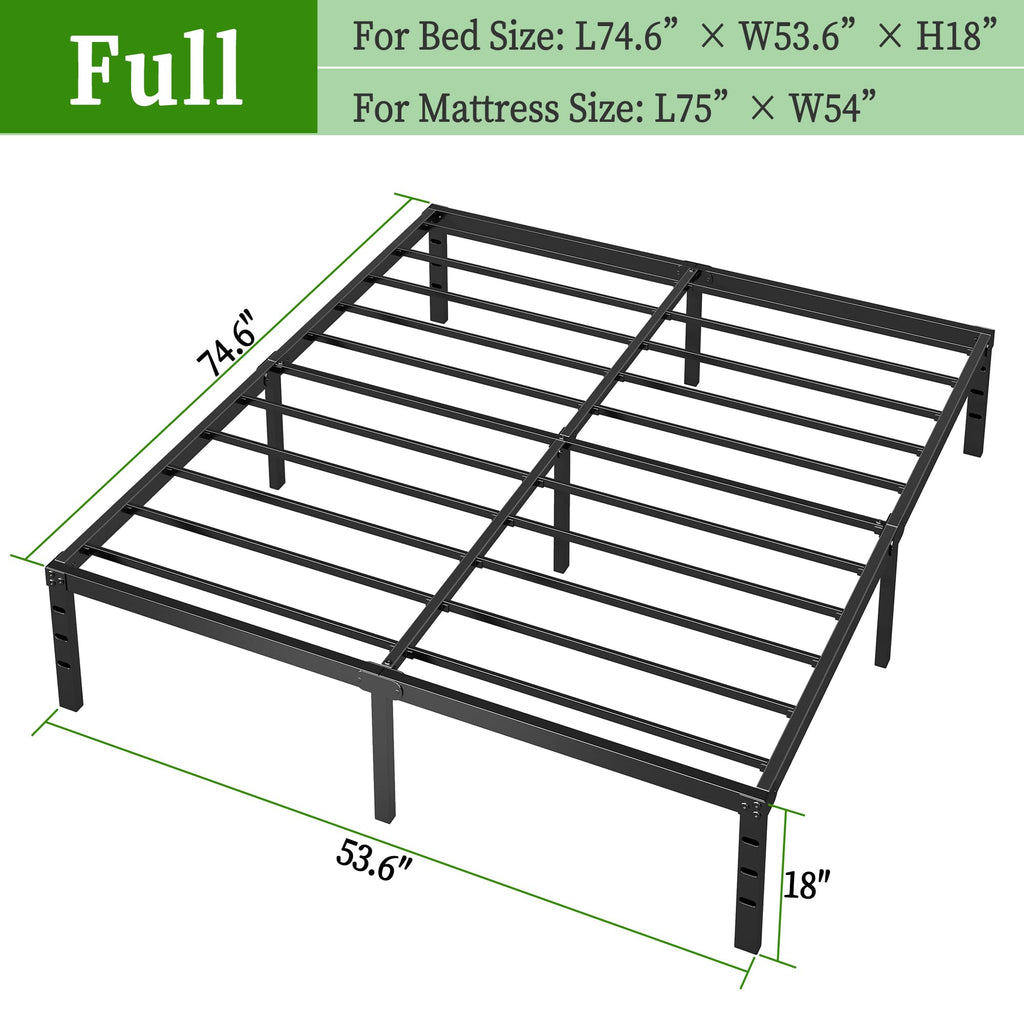 Black Metal Platform Bed Frame Full Size, 18 Inch Height with Underbed Storage V3820