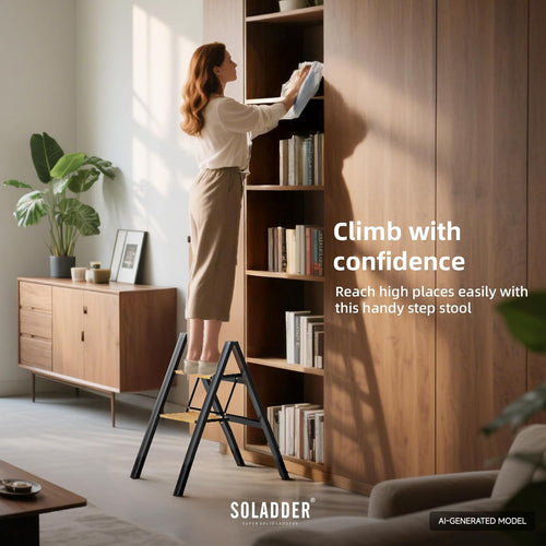 2 Step Folding Ladder, Black & Woodgrain T79232