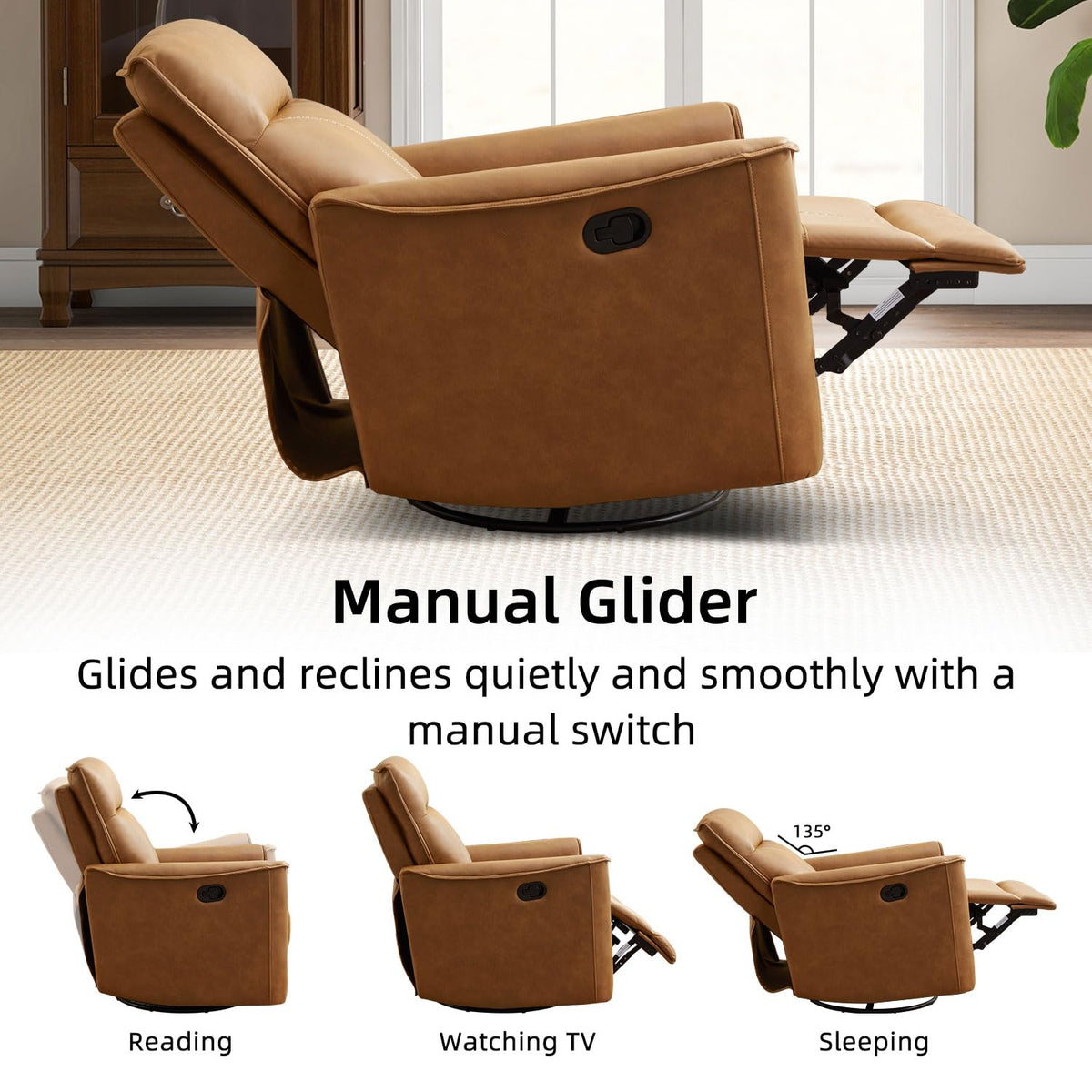 Brown Leathaire Swivel Rocker Recliner E644