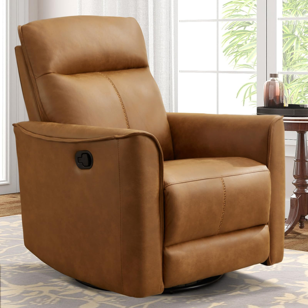 Brown Leathaire Swivel Rocker Recliner E644