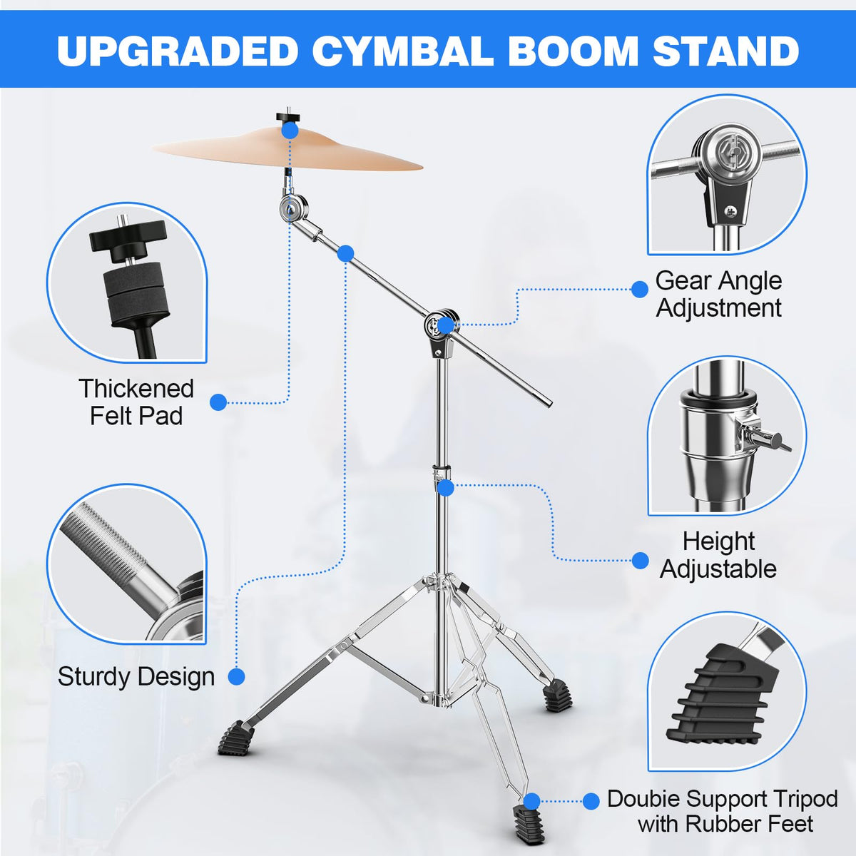 Adjustable Boom Cymbal Stand with Double Braced Legs N86146