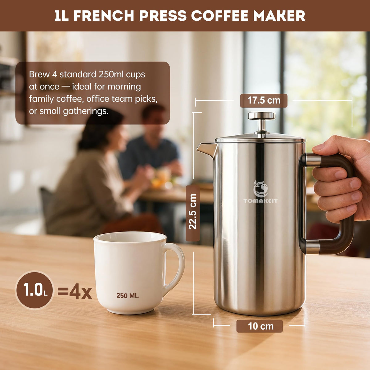 1L Stainless Steel French Press Coffee Maker D709