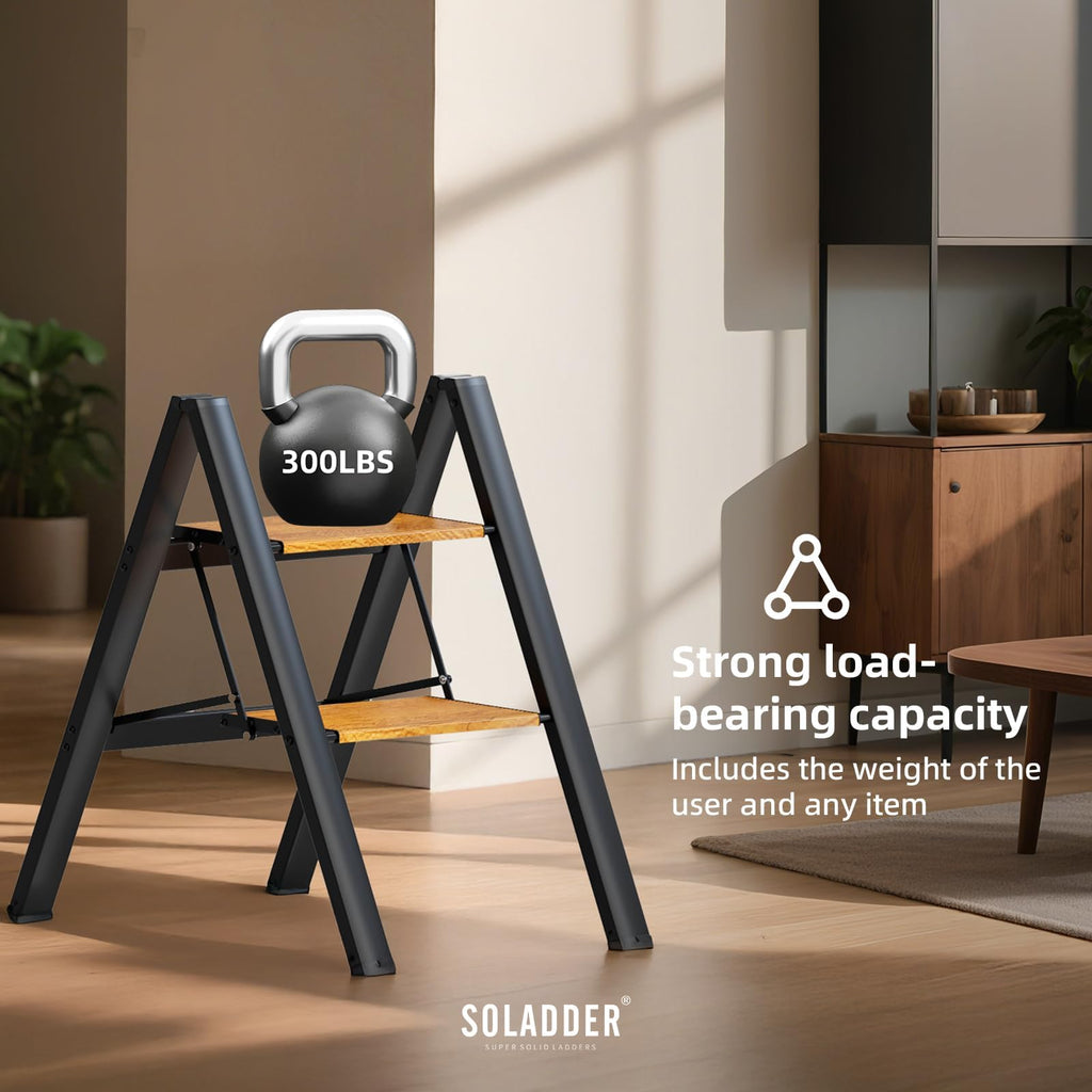 2 Step Folding Ladder, Black & Woodgrain T79232