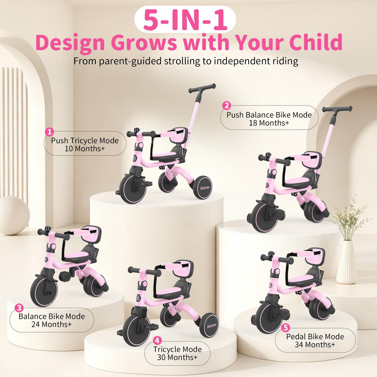 5 in 1 Toddler Tricycle & Balance Bike P43933