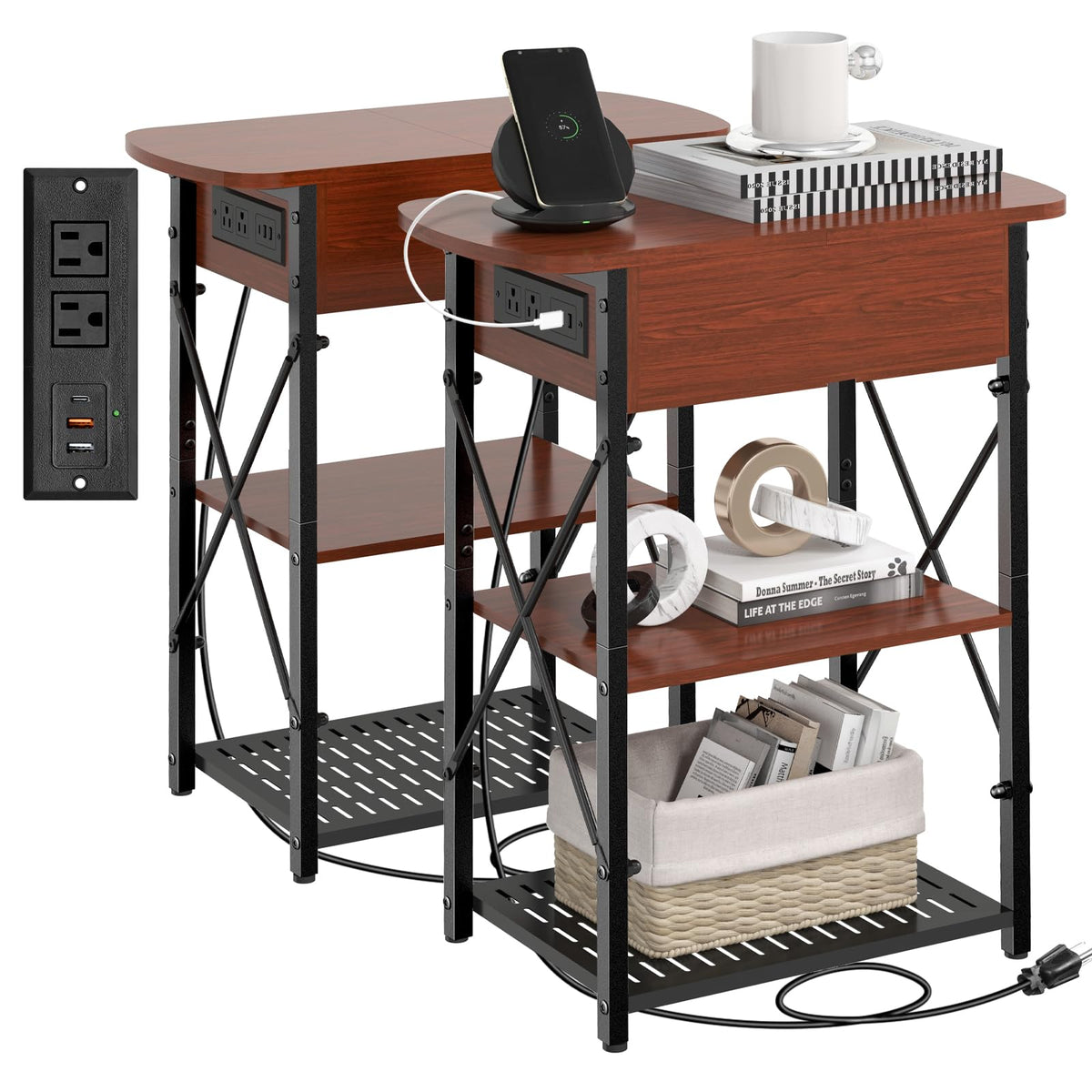 Narrow Side Table with Charging Station, Set of 2 A97258