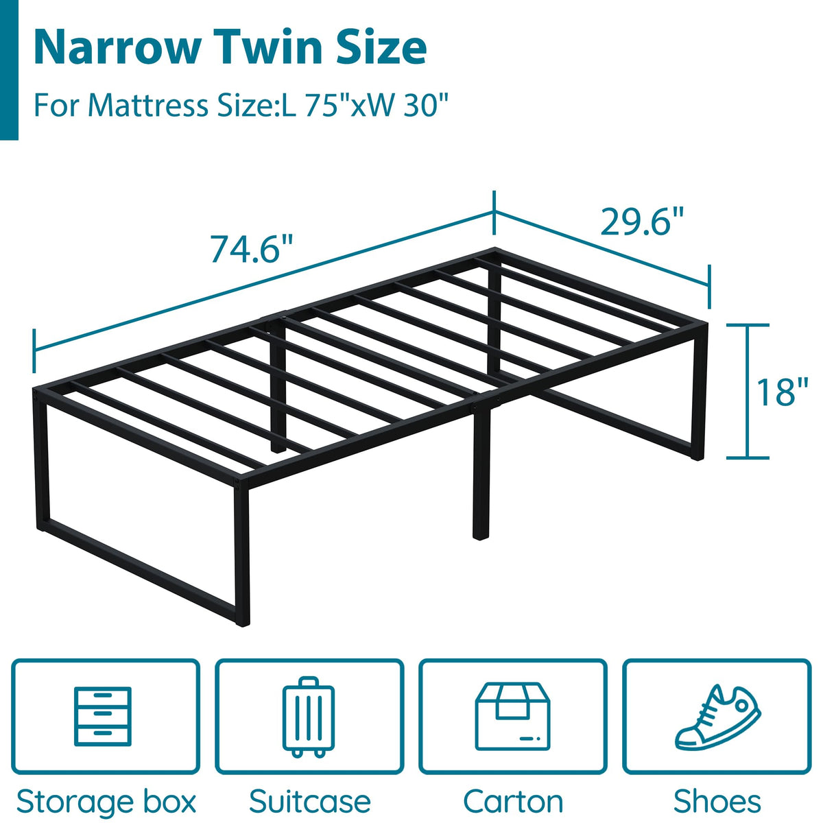 18 Inch Narrow Twin Metal Bed Frame U240