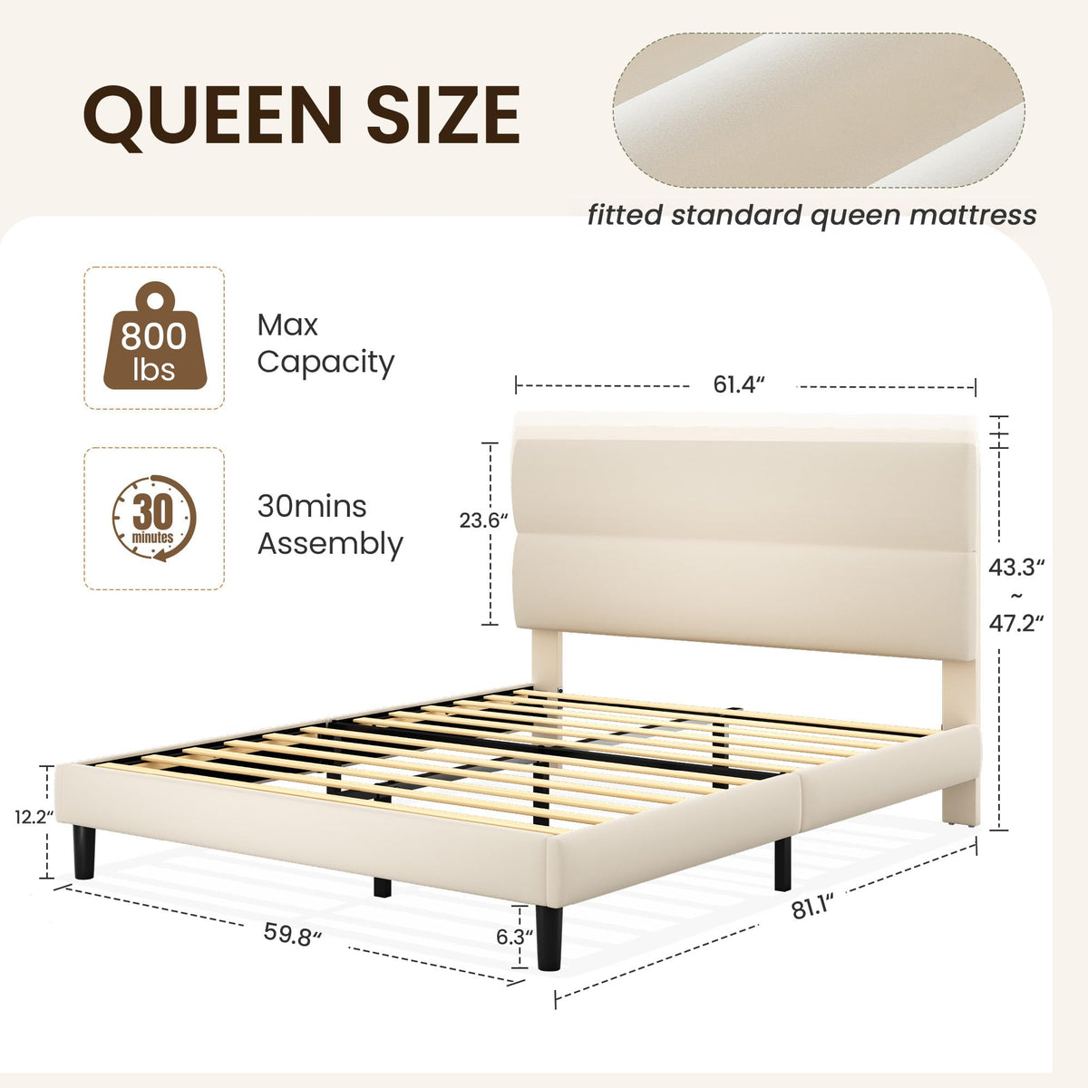 Queen Size Velvet Upholstered Platform Bed Frame Z758