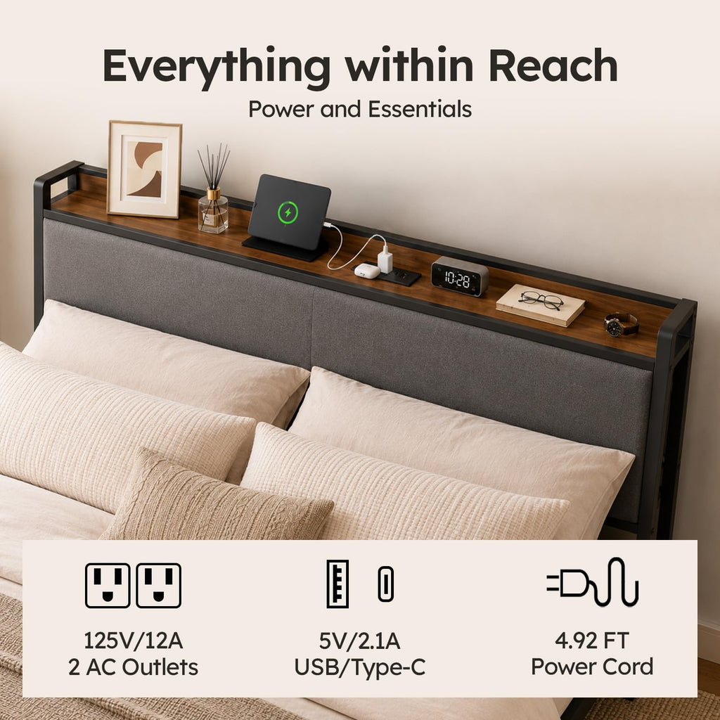Queen Size Bed Frame with Storage Headboard K507327