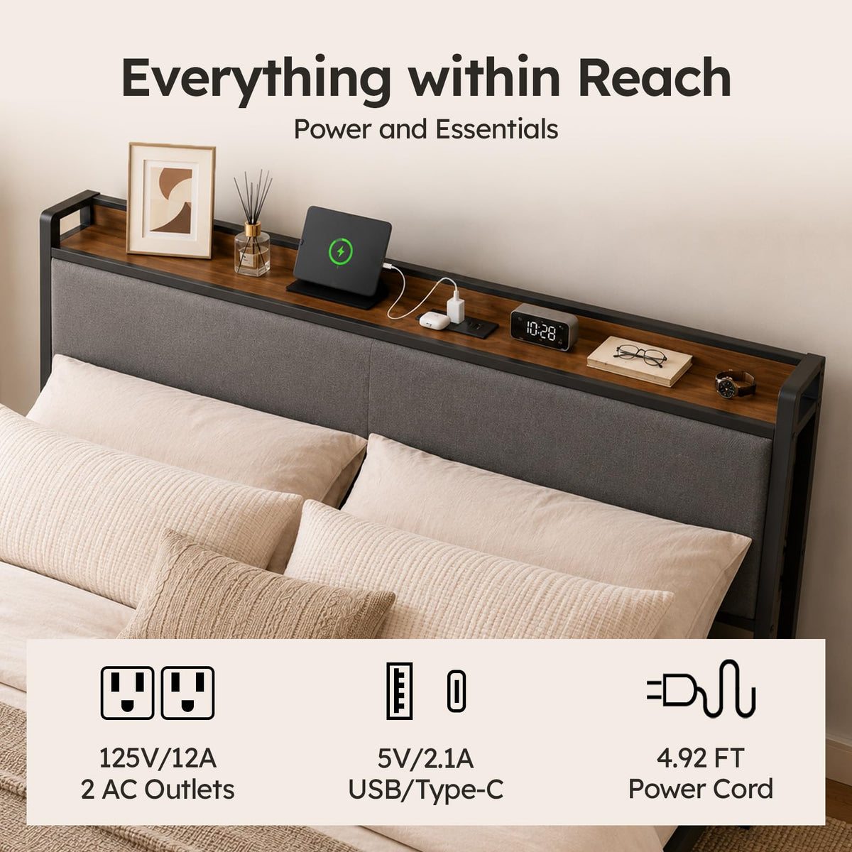 Queen Size Bed Frame with Storage Headboard K507327