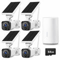 Solar Security Cameras Wireless Outdoor System 4-Cam 2.5K 64GB SD O27145