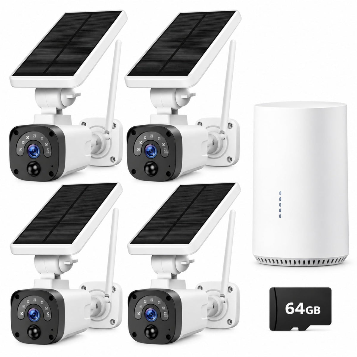 Solar Security Cameras Wireless Outdoor System 4-Cam 2.5K 64GB SD O27145
