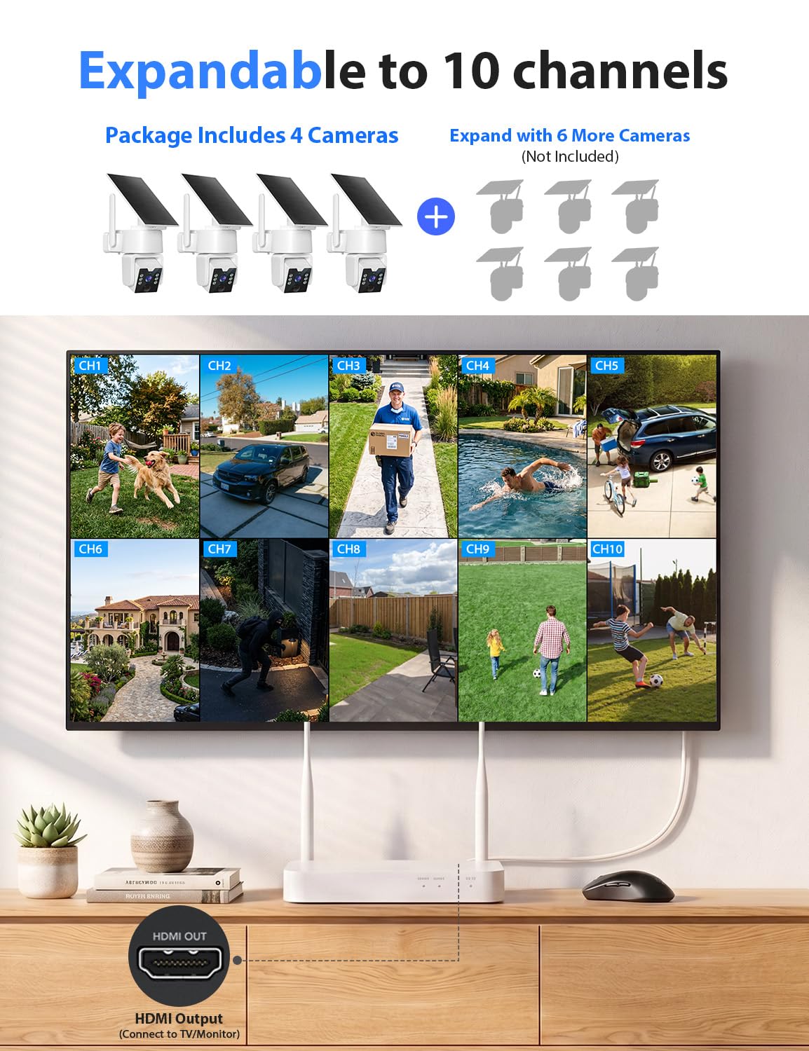 Wireless Outdoor Security Camera System, 4MP, 4 Cam-Kit, Color Night Vision Q19509