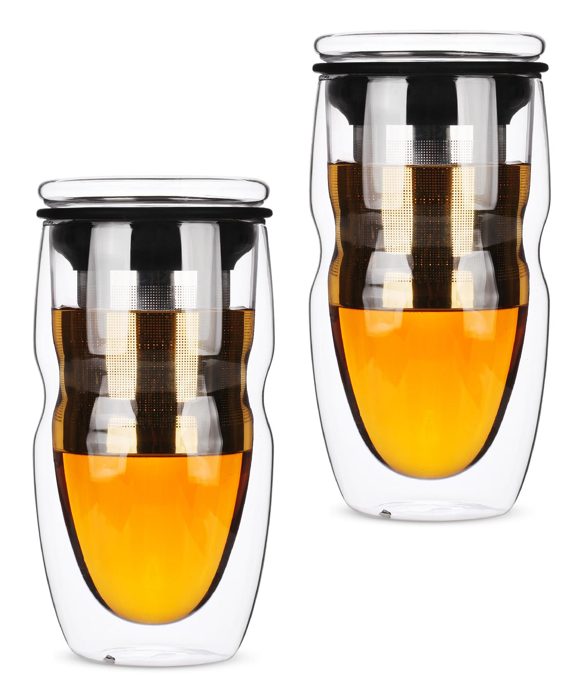 Double Wall Glass Tea Cup with Stainless Steel Infuser and Lid, 16 oz, 2 Pack I97106