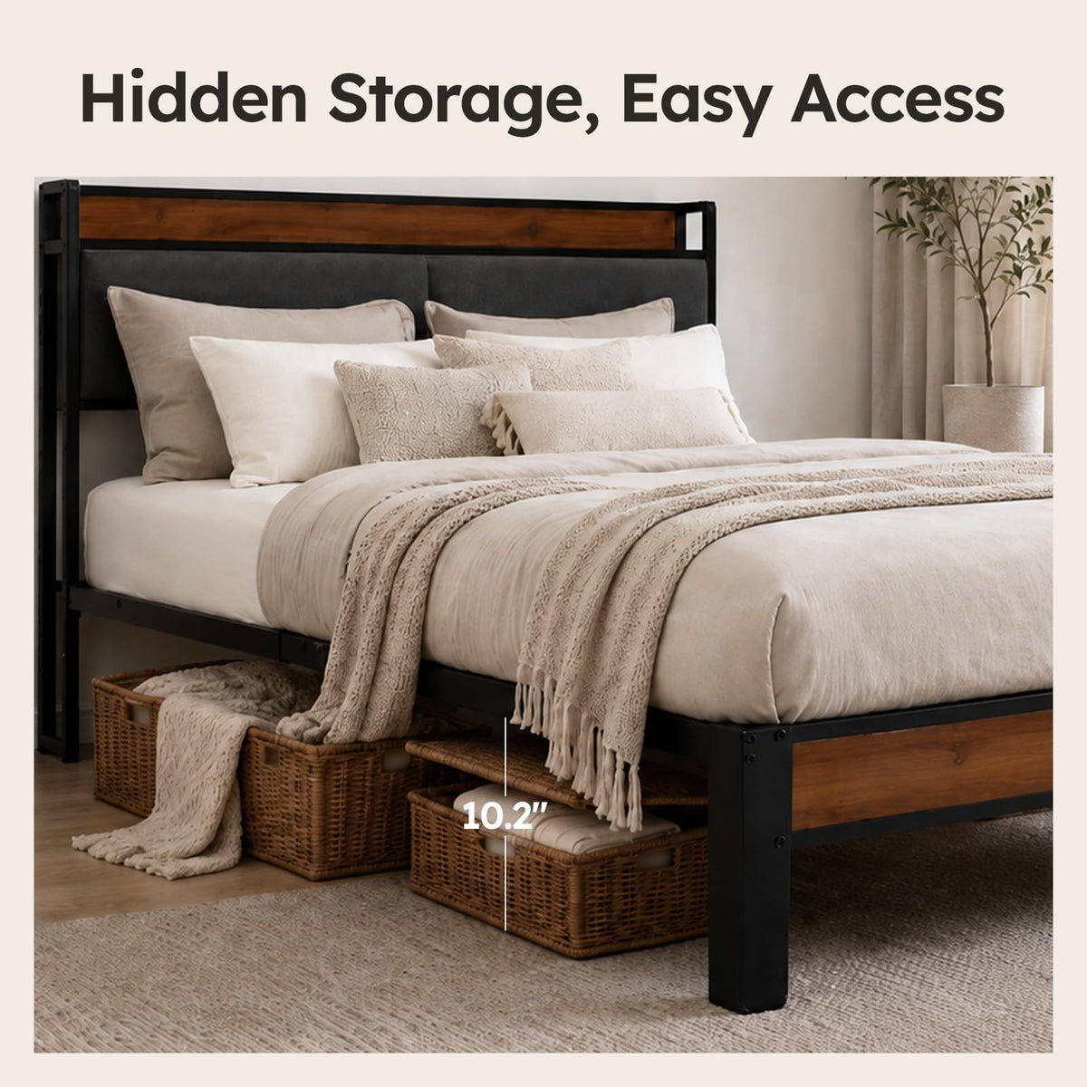 Queen Size Bed Frame with Storage Headboard K507327