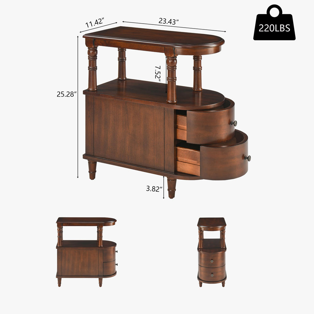 Solid Wood End Table with 2 Drawers V3967