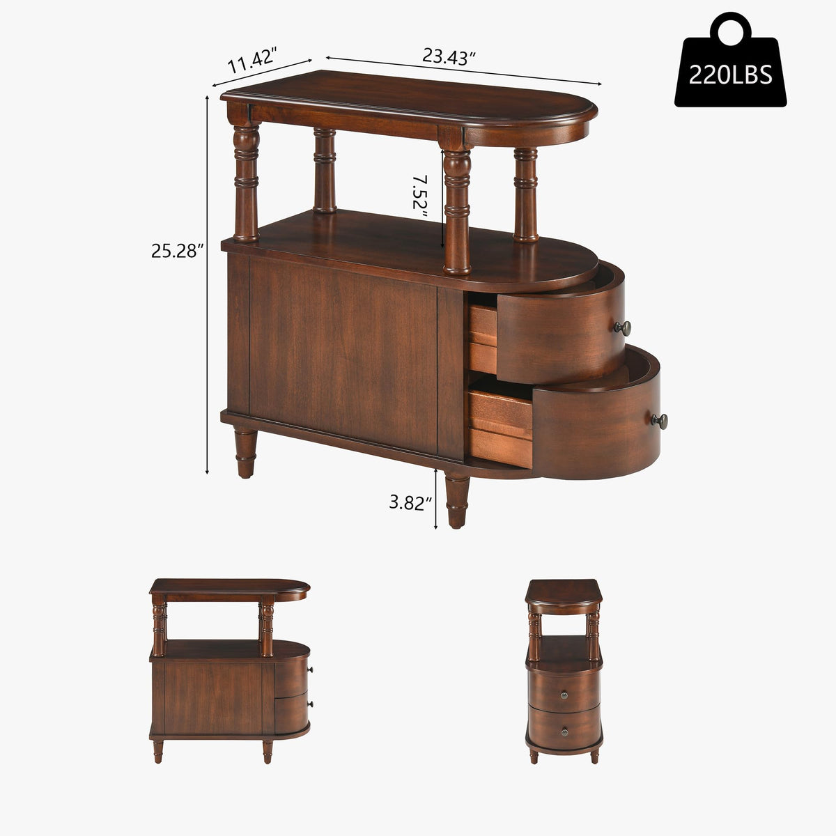 Solid Wood End Table with 2 Drawers V3967