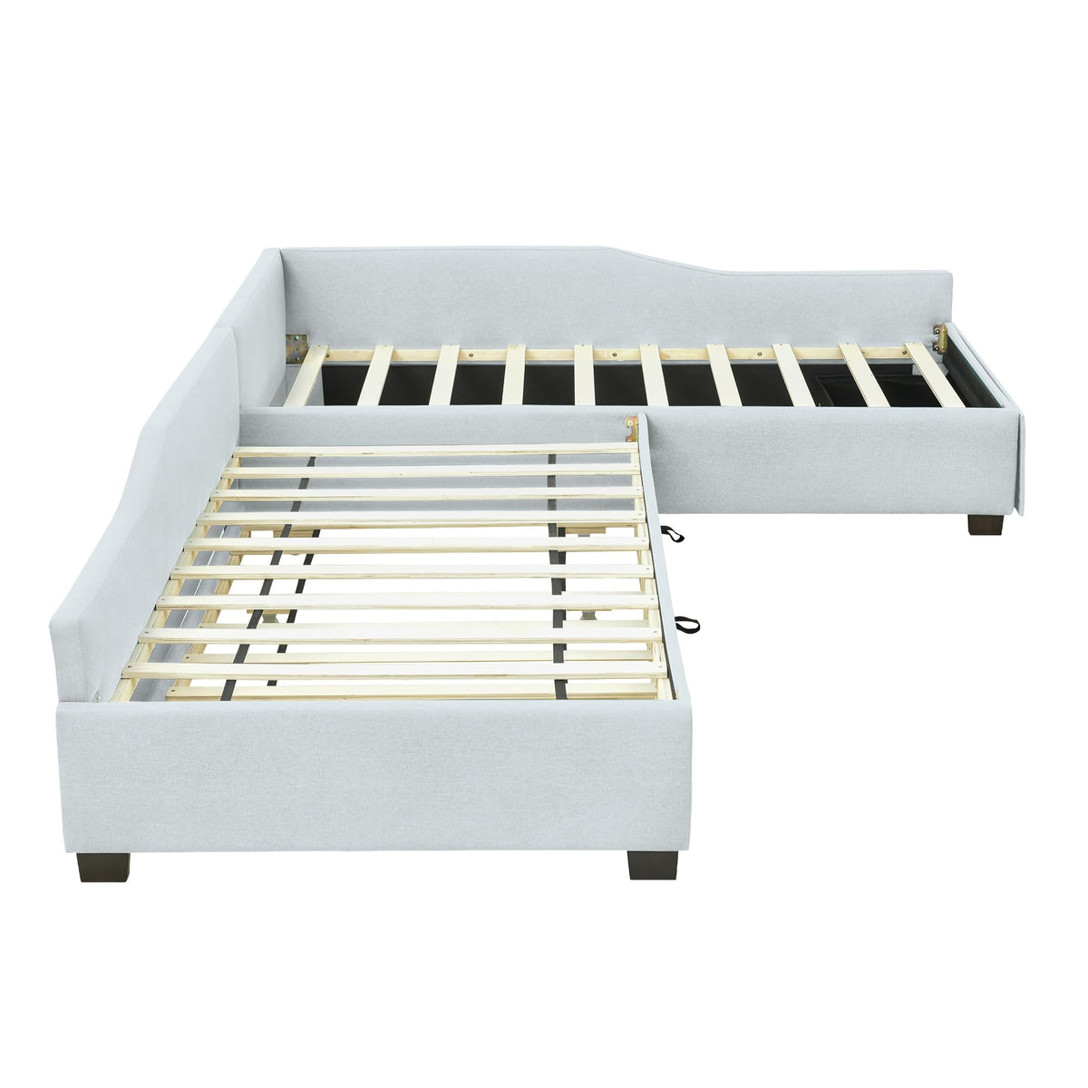 Beige Linen Upholstered Double Twin Size Daybed with Trundle and Drawer T292