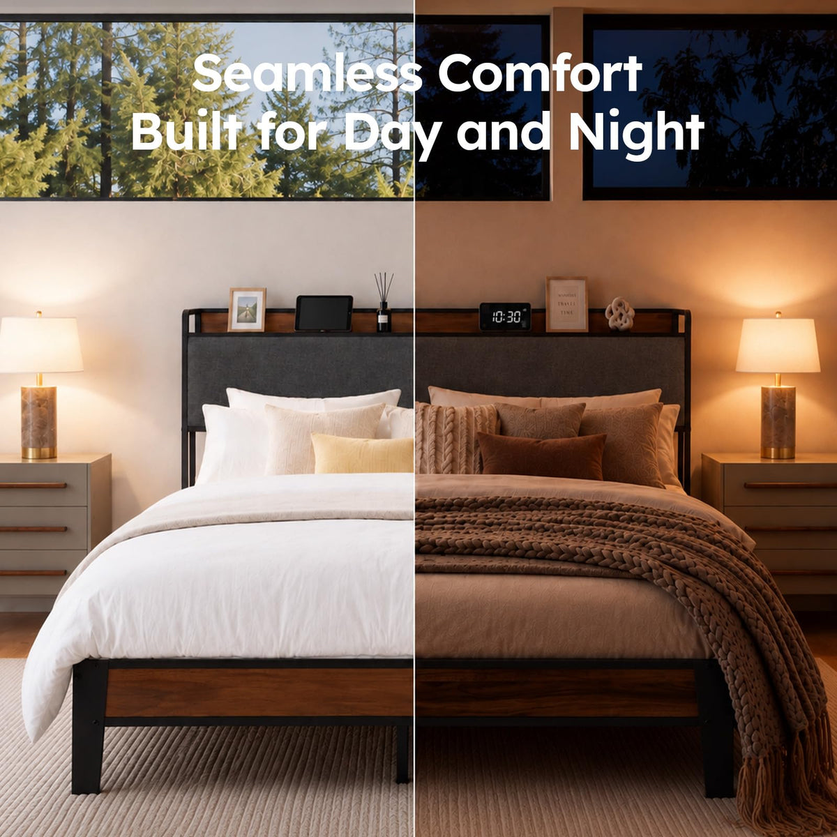Queen Size Bed Frame with Storage Headboard K507327