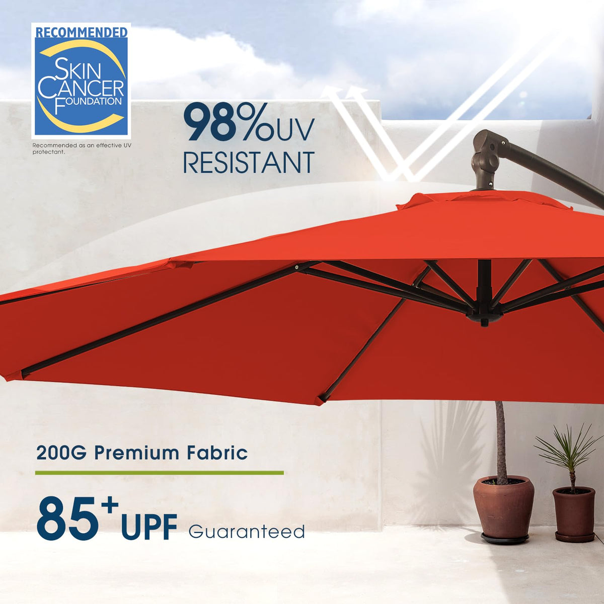 10ft Orange Red Offset Cantilever Patio Umbrella with Base S602166